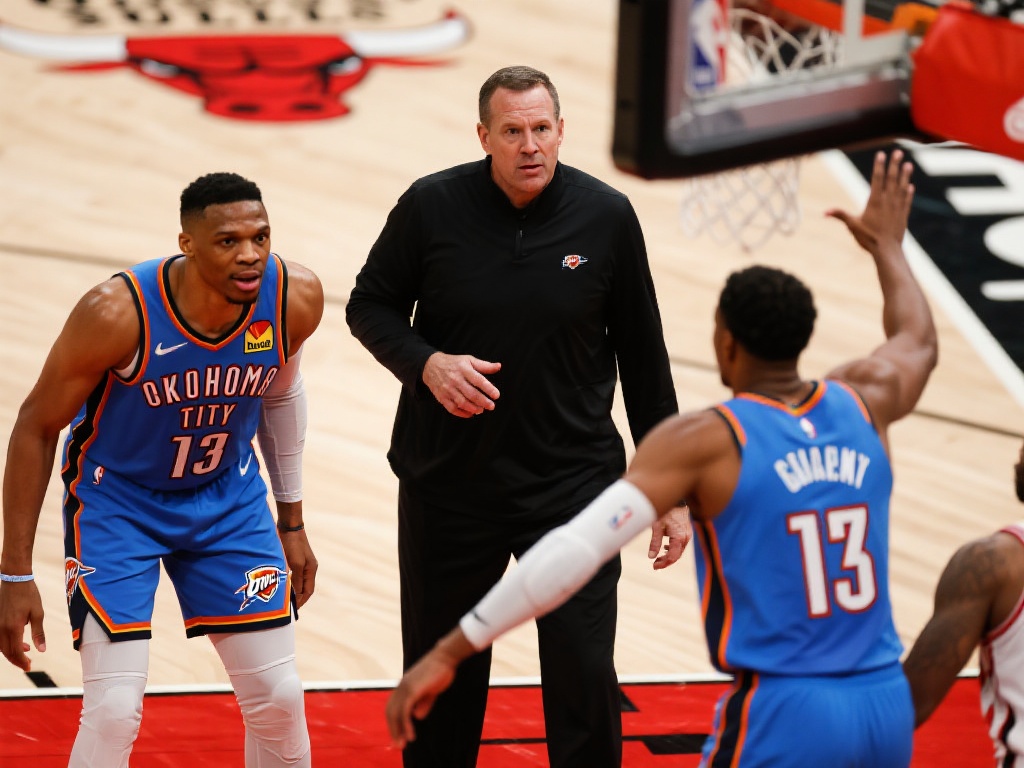 雷霆力克公牛 豪取十连胜 值得一提的是,雷霆队的主教练在战术布置上